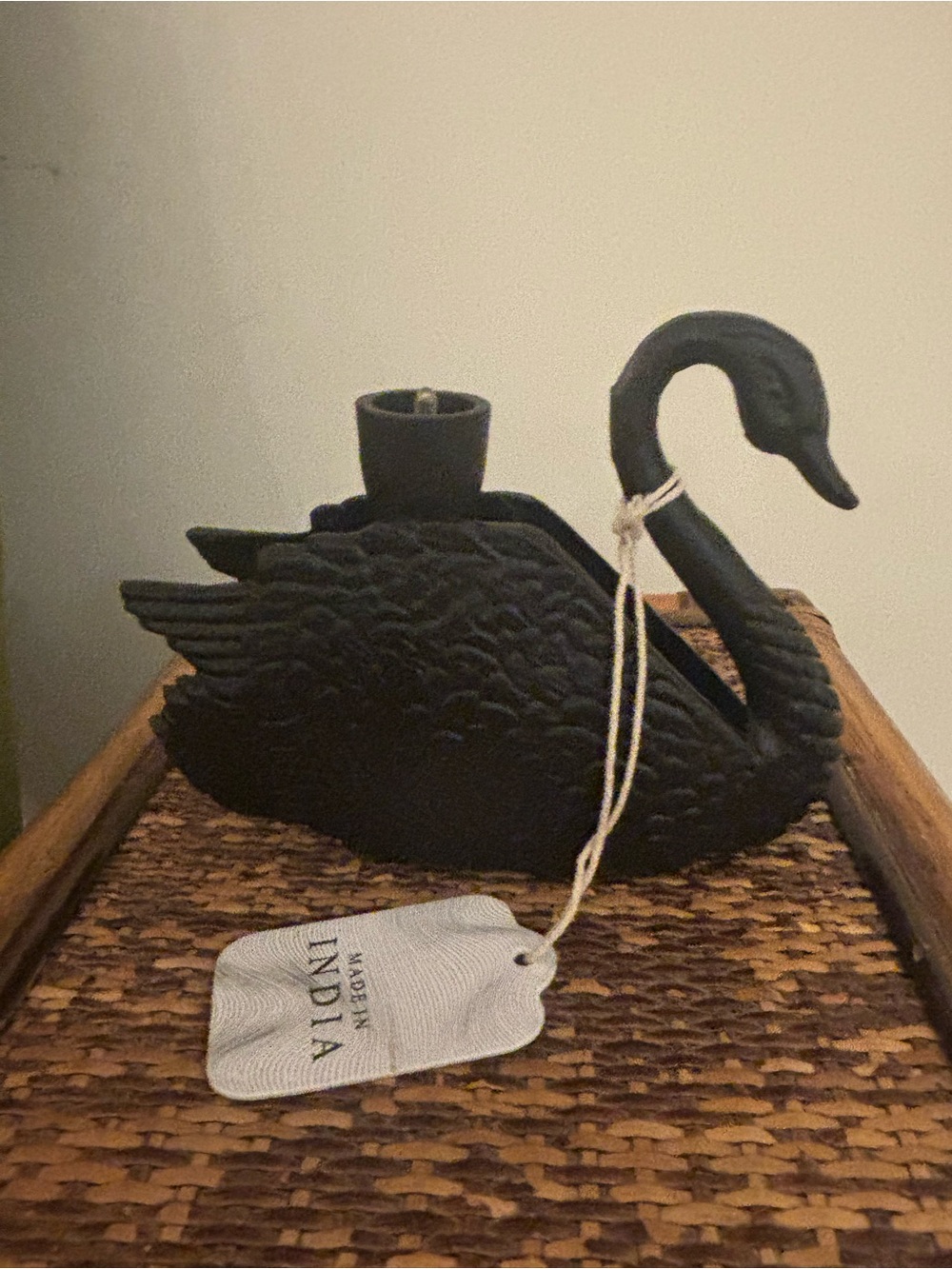 Black Cast Metal Swan Candle Holder Made in India Sculptural Decor NWT
